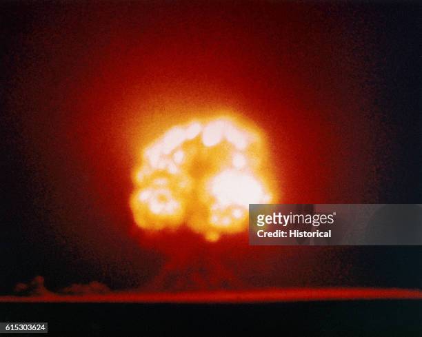 'Gadget', the first atomic bomb explodes at Alamogordo, New Mexico, on July 16, 1945. The successful test cleared the way for use of a nuclear device...