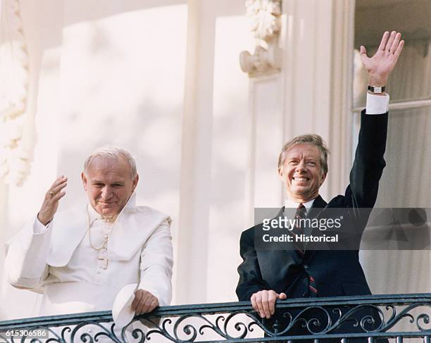 Pope John Paul II & US President Jimmy Carter during the Pope's visit to the White House, October 1979.