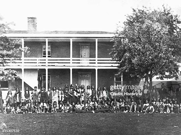 Sioux boys as they were dressed on arrival at the Carlisle Indian School in Pennsylvania, October 5, 1879.