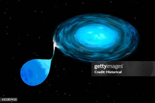 Artist's concept of an x-ray burst from of a double star system at the heart of the globular cluster NGC 6624. One member of the binary is a neutron...