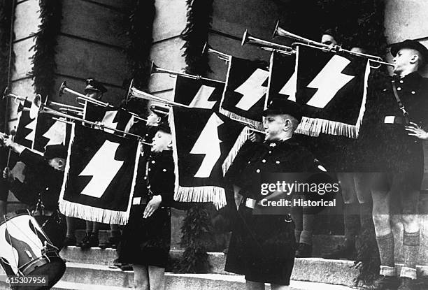 Hitler Youth Hour of Commemoration in front of the Town Hall in Tomaszow, Poland, May 11, 1941. | Location: Tomaszow, Poland.