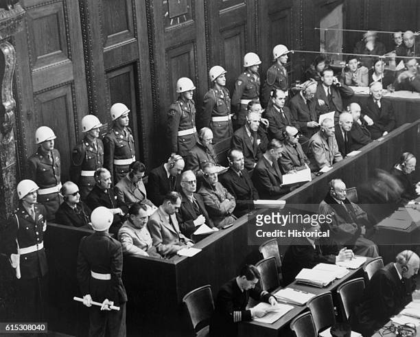 Looking down on defendants' dock at the Nuremberg trials.