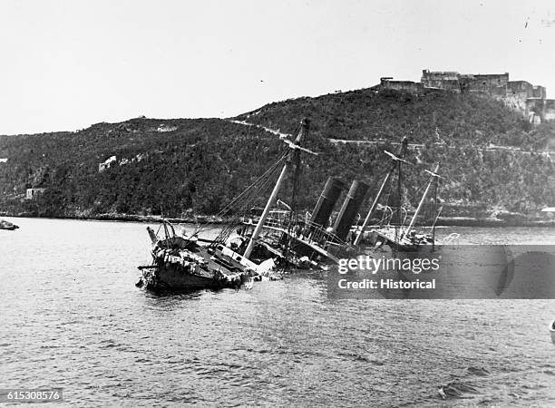 Wreck of the SpanishReina Mercedes, Santiago, Cuba, ca. 1898.