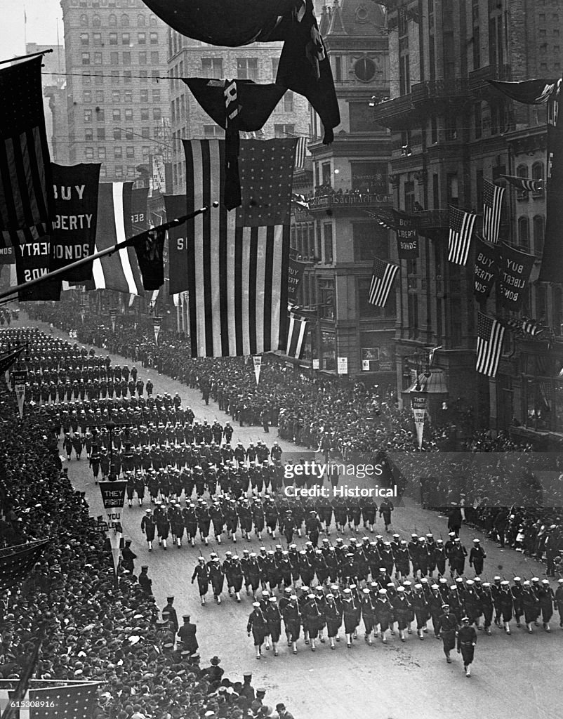 Sailors March to Promote Liberty Bonds