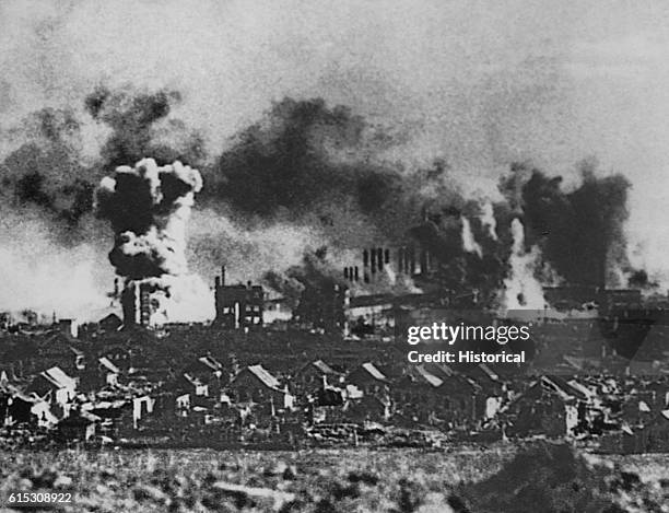 The battered city of Stalingrad undergoes artillery fire during its siege by German forces in 1942 and 1943. Soviet forces eventually won this...