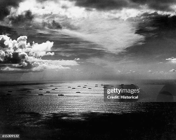 Some of the two thousand vessels in the Allied convoy crossing the Atlantic to the North African coast to take part in Operation Torch. November 1942.