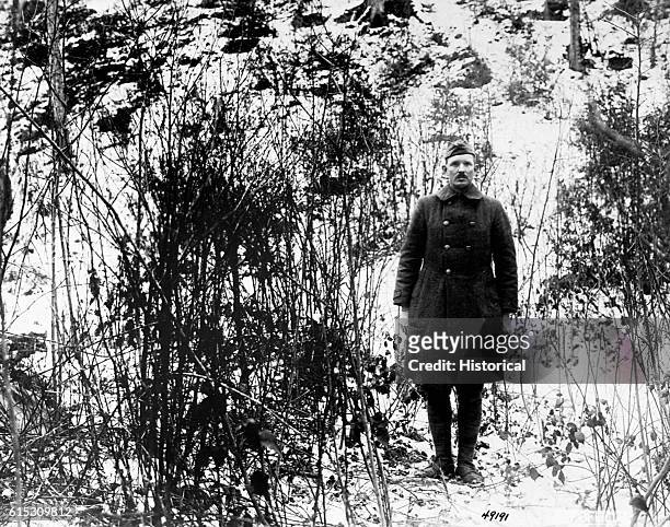 On February 7 Sergeant Alvin C. York, 328th Infantry, returns to the hill in the Argonne Forest, near Cornay, France, where he and 17 other men...