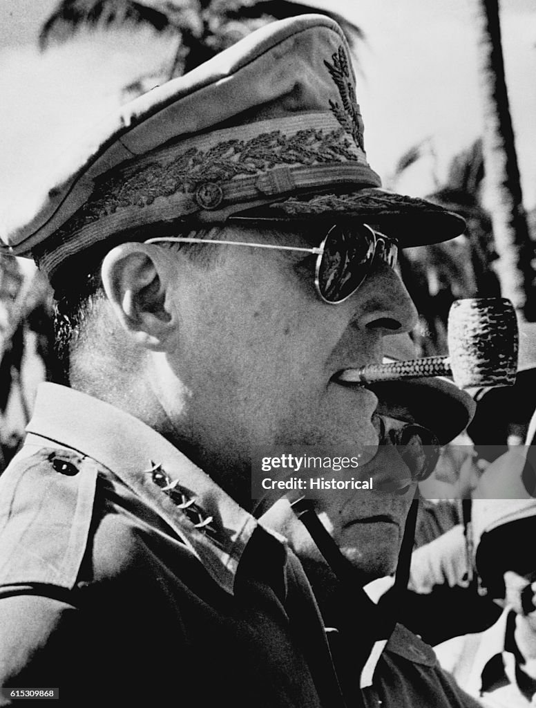 Macarthur Butf American general Douglas MacArthur with his characteristic corncob ...