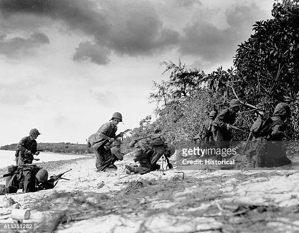 Marines on the beach during the invasion of Saipan, Mariana Islands, ca. June