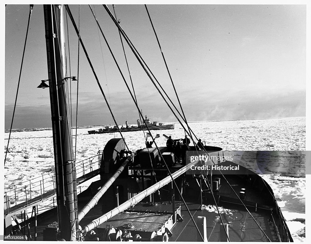 US Warships Cross an Ice Floe