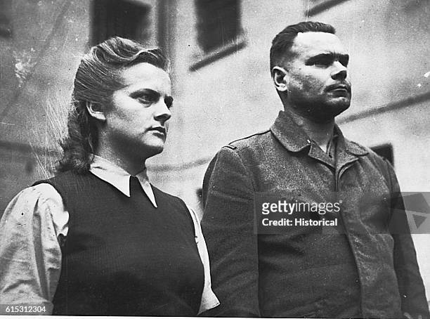 Irma Grese and Josef Kramer, "Death Angels" of Bergen-Belsen Concentration Camp, at the time of their capture by U.S. Forces, ca. 1945.
