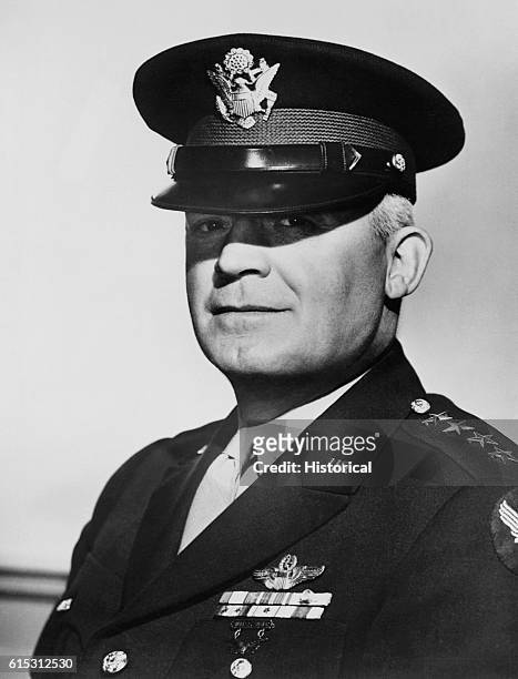 Bust portrait of General Henry H. Arnold, Commander of U.S. Army Air Force, in uniform. Ca. 1940s. | Location: outdoors.