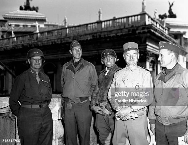 Generals of the Fifth U.S. Army in Italy after Allied forces took possession of Rome : Major General Geoffrey Keys, Lieutenant General Mark Clark,...