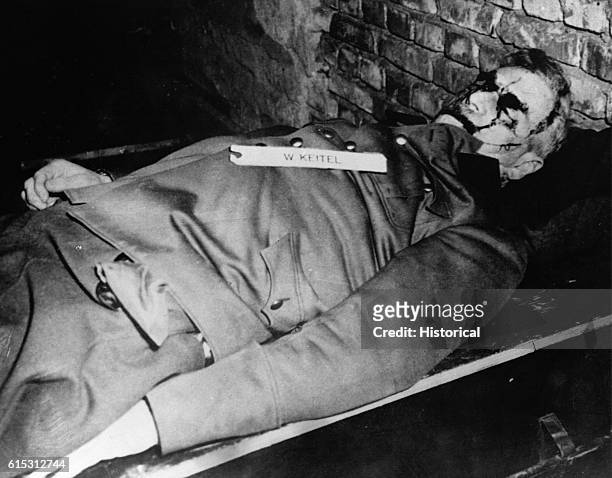 The body of Wilhelm Keitel, head of the supreme command of the German army during World War II, following his execution at Nuremberg as a war...