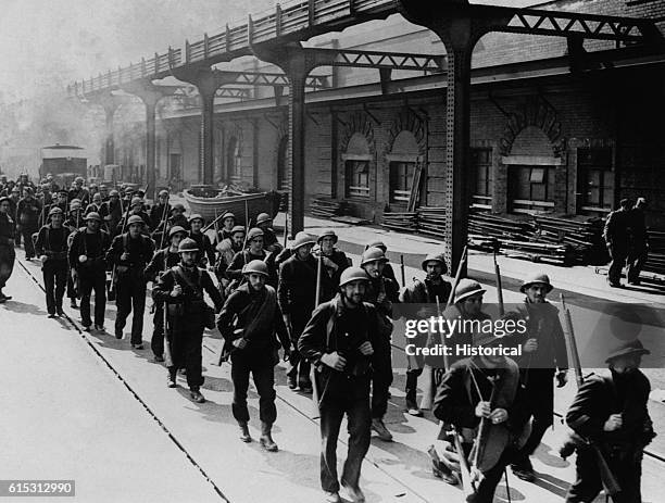 French troops from Dunkirk arrive safely in Britain in June 1940. Advancing German troops forced the emergency evacuation of the allied forces.