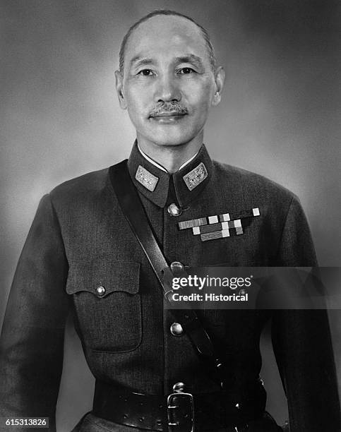 Portrait of Chiang Kai-Shek, leader of the Kuomintang Party Army of China, which fought both the Japanese and Mao Tse-Tung's Communist forces during...