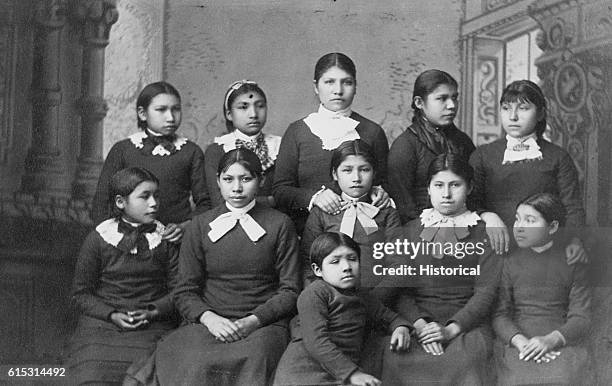 Native American girls from the Omaha tribe at Carlisle School, Pennsylvania. | Location: Carlisle School, Pennsylvania.