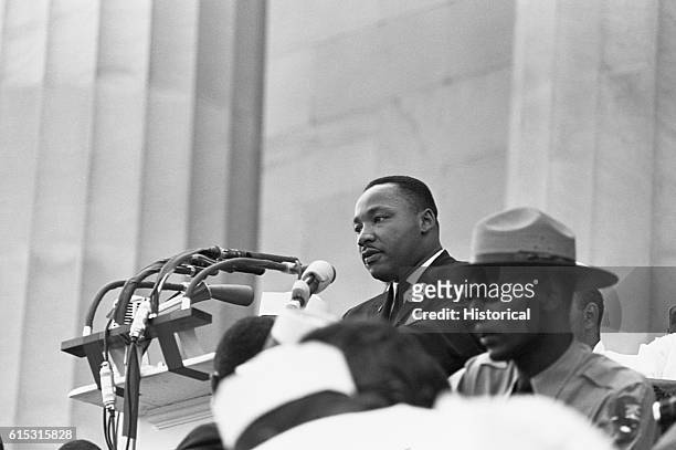 Civil rights leader Martin Luther King, Jr. Speaks at the 1963 Freedom March at the Lincoln Memorial.