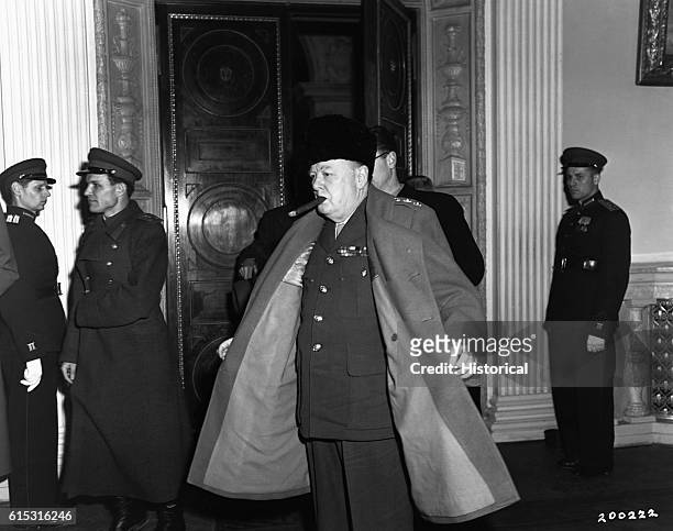 Churchill enters the Livadia Palace for the Yalta Conference, Feb. 8, 1945.