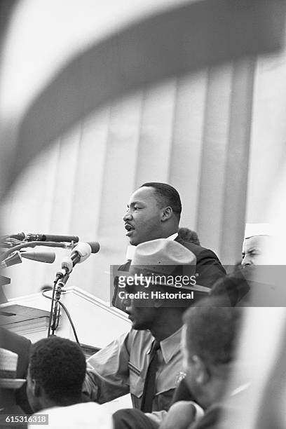 Civil rights leader Martin Luther King, Jr. Speaks at the 1963 Freedom March at the Lincoln Memorial.