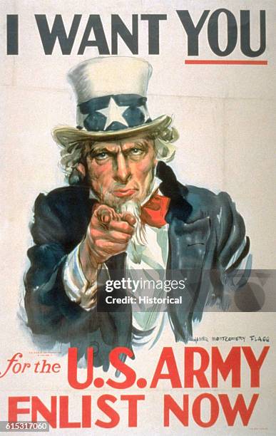 World War II recruiting poster, featuring Uncle Sam and the words "I Want You." Designed by James Montgomery Flagg. | Located in: Library of Congress.