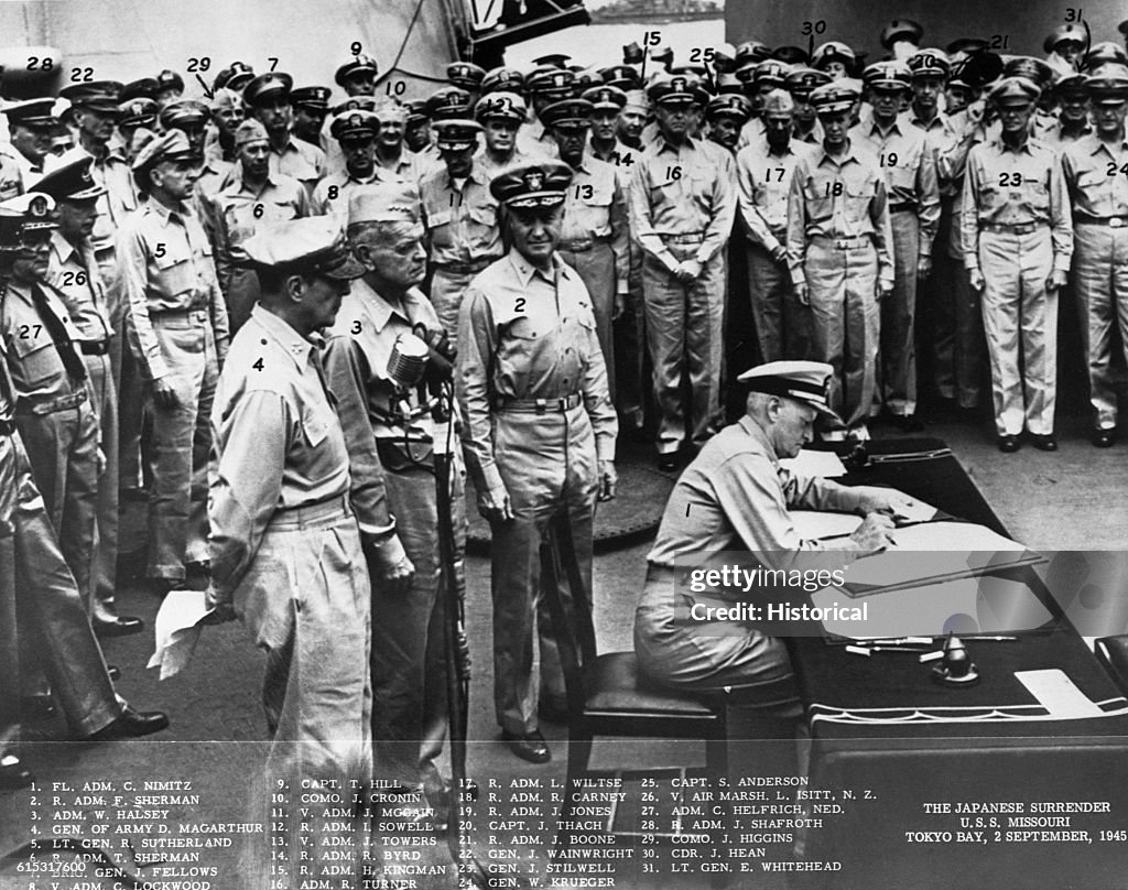 Fleet Admiral Nimitz Signs Japanese Surrender Document