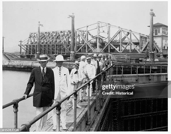 Vice President Charles G. Dawes at Panama Canal Locks Gate