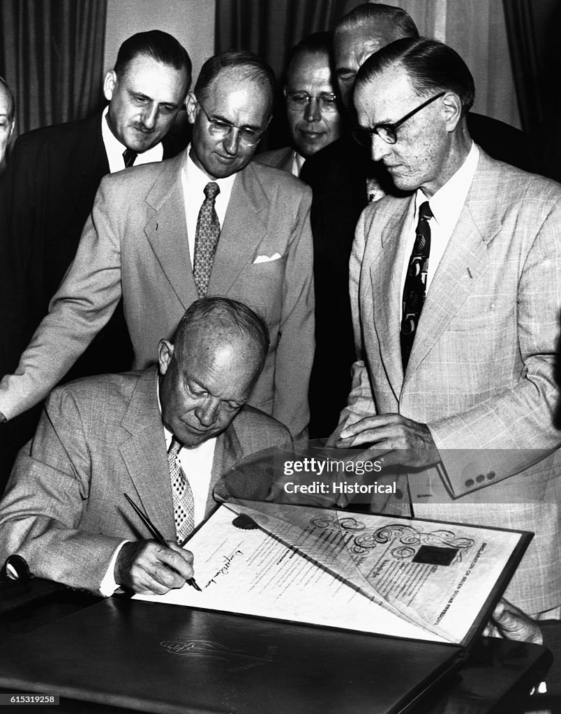 President Eisenhower Signing "Declaration of Seven Freedoms"