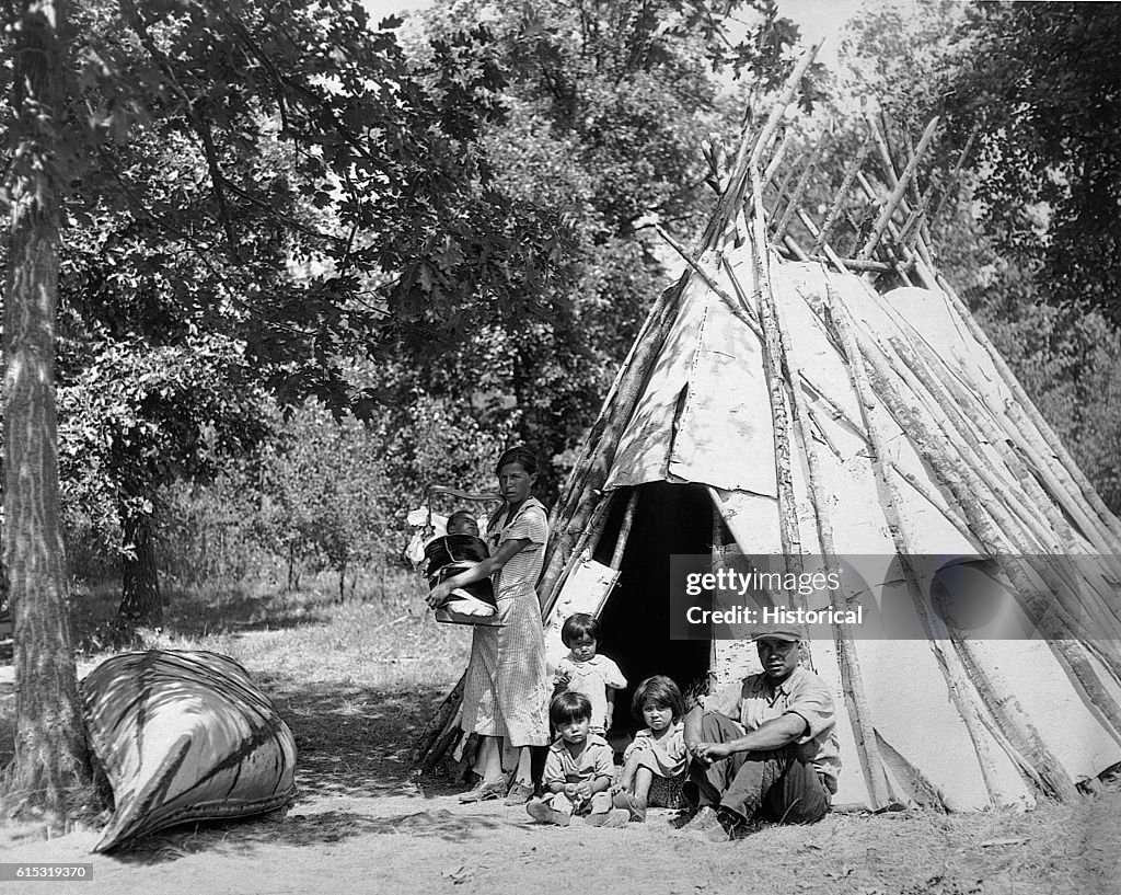 Ojibwa Family and Wigwam