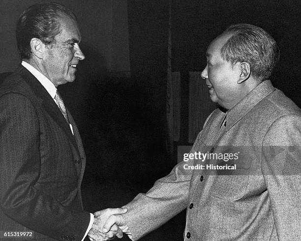 President Nixon meets with Communist Party Chairman Mao Tse-Tung in Peking, during his 1972 visit to China.