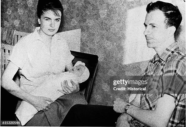 Lee Harvey Oswald, his wife Marina, and his daughter June Lee, when they lived in Minsk in the USSR. Included as an exhibit for the Warren...