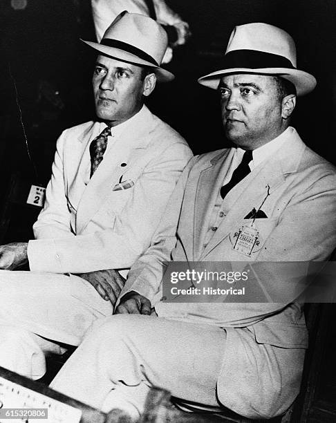 Edgar Hoover and Clyde A.Tolson watch the Louis - Sharkey fight on August 18 New York, New York. Hoover was the Director of the FBI from 1924-1972.