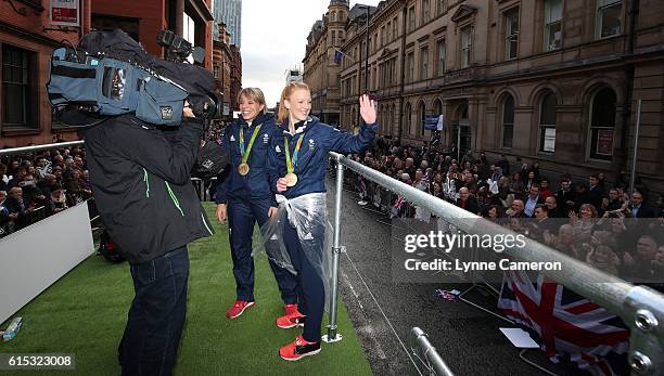 Nicola White and Kate Richardson-Walsh during a Rio 2016 Victory Parade for the British Olympic and Paralympic teams on October 17, 2016 in...