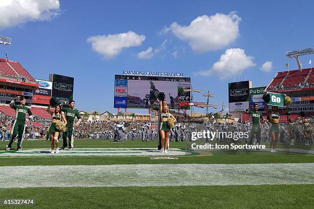 The South Florida Bulls cheerleaders entertain the fans before the game between the Florida State Seminoles and the South Florida Bulls at Raymond...