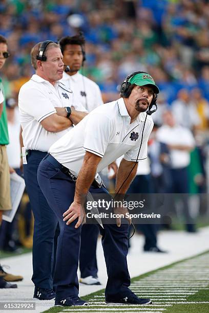 Notre Dame Fighting Irish defensive coordinator Brian VanGorder in action during a game between the Notre Dame Fighting Irish and the Duke Blue...