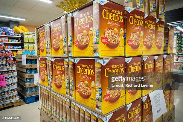 Display of boxes of General Mills Honey Nut Cheerios breakfast cereal in a supermarket in New York on Saturday, October 10, 2015. General Mills...