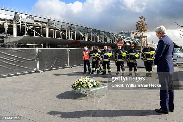 - Attentats de Bruxelles: visite du Secrétaire d'Etat des Etats-Unis John Kerry à l'aéroport de Brussels Airport - Aanslagen van Brussel: bezoek an...