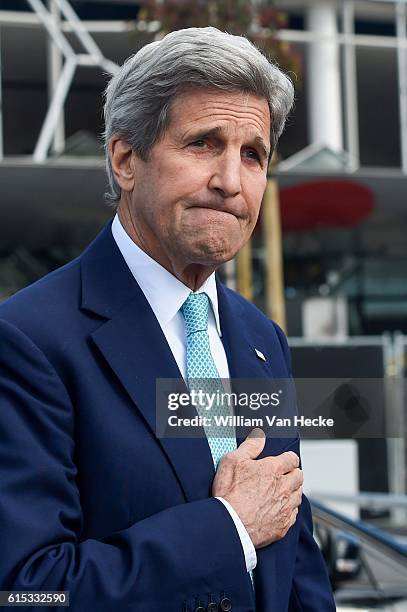 - Attentats de Bruxelles: visite du Secrétaire d'Etat des Etats-Unis John Kerry à l'aéroport de Brussels Airport - Aanslagen van Brussel: bezoek an...