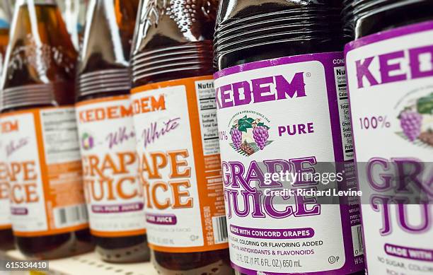 Bottles of Kedem brand kosher grape juice in a supermarket in New York on Tuesday, March 22, 2016. Kosher food manufacturer Manischewitz is...