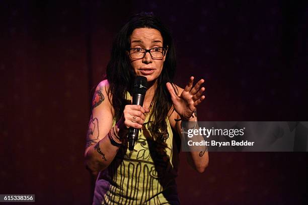 Comedian Janeane Garofalo performs onstage at the premiere of Seeso's "Stand-Up Steaming Fest" at the Slipper Room on October 17, 2016 in New York...