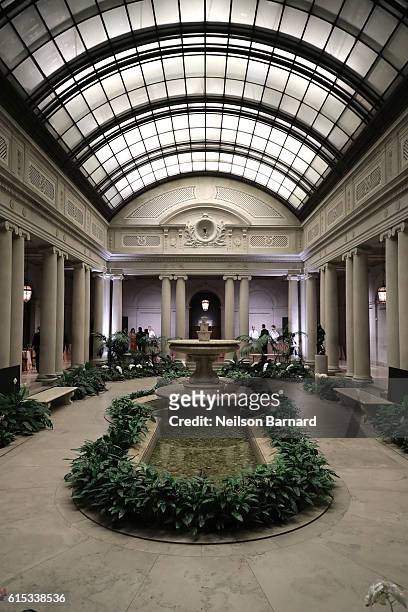 Interior view of The 1925 neoclassical Garden Court at the 2016 Frick Collection Autumn Dinner honoring Edmund De Waal at The Frick Collection on...