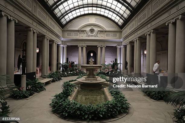 Interior view of The 1925 neoclassical Garden Court at the 2016 Frick Collection Autumn Dinner honoring Edmund De Waal at The Frick Collection on...