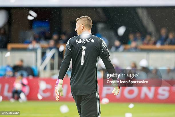 San Jose Earthquakes Goalkeeper David Bingham beset by confetti during the Major League Soccer game between the Vancouver Whitecaps and the San Jose...