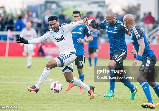 Vancouver Whitecaps player Giles Barnes controls the ball acrobatically during the Major League Soccer game between the Vancouver Whitecaps and the...