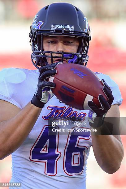 Tulsa Golden Hurricane linebacker Forrest Harrell III during the Tulsa Golden Hurricanes at Houston Cougars game at TDECU Stadium, Houston, Texas.