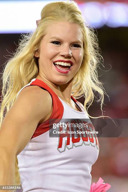 Houston Cougar cheerleaders during the Tulsa Golden Hurricanes at Houston Cougars game at TDECU Stadium, Houston, Texas.