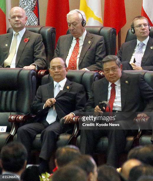 Laos - Myanmar President Thein Sein attends an Asia-Europe Meeting summit that began in Vientiane, Laos, on Nov. 5, 2012. It is the first time a...