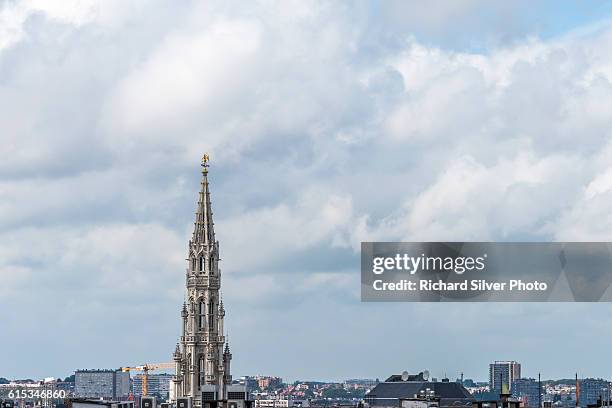 skyline with cathedral in brussels, belgium - brussels skyline stock pictures, royalty-free photos & images