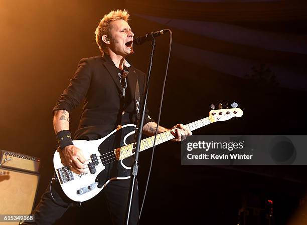 Musician Mike Dirnt of Green Day performs at the Hollywood Palladium on October 17, 2016 in Los Angeles, California.