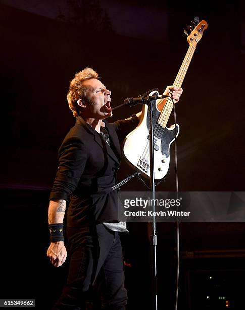 Musician Mike Dirnt of Green Day performs at the Hollywood Palladium on October 17, 2016 in Los Angeles, California.